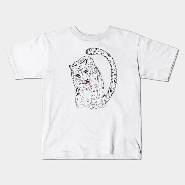 Sitting Pretty - Snow Leopard Sketch Kids T-Shirt by CritterLove